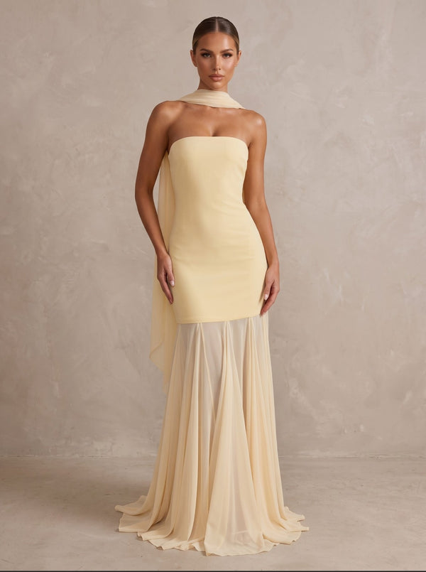 Chiffon Sheath/Column Strapless Floor-Length Formal Prom Dresses with Pleats