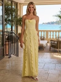Chiffon A-Line/Princess Strapless Floor-Length Prom Dresses with Ruffles