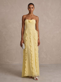Chiffon A-Line/Princess Strapless Floor-Length Formal Prom Dresses with Ruffles