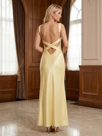 Satin Sheath/Column V-Neck Floor-Length Prom Dresses for Women