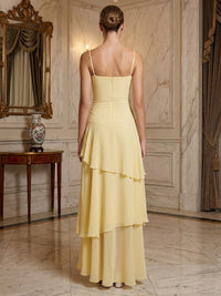 Chiffon A-Line/Princess Spaghetti Straps Floor-Length Prom Dresses with Tiered Layers