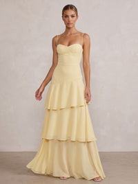 Chiffon A-Line/Princess Spaghetti Straps Floor-Length Formal Prom Dresses with Tiered Layers