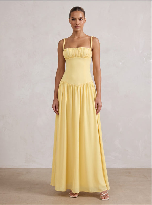 Stretch Jersey A-Line/Princess Spaghetti Straps Floor-Length Formal Prom Dresses with Pleats