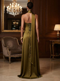 Satin Sheath/Column Strapless Floor-Length Prom Dresses with Scarf