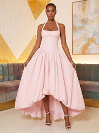 Stretch Jersey A-Line/Princess Halter High-Low Prom Dresses with Pleats