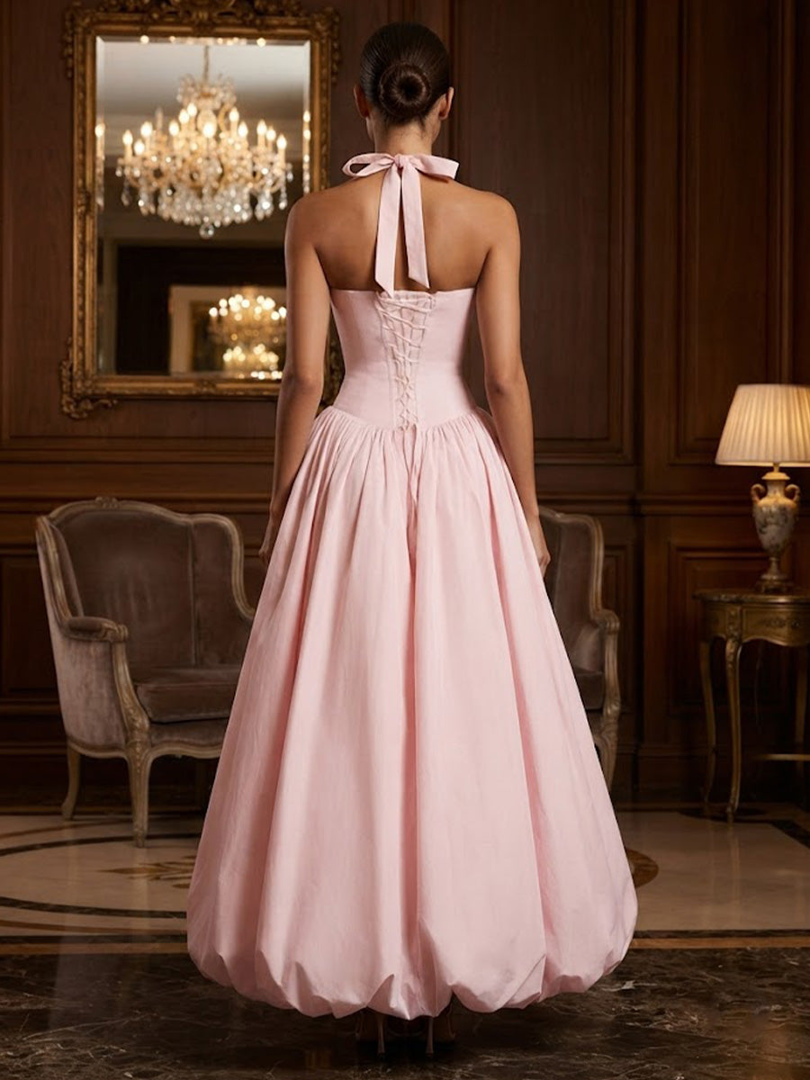 Stretch Jersey A-Line/Princess Halter High-Low Prom Dresses with Pleats