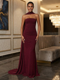 Sequin Sheath/Column Strapless Floor-Length Prom Dresses with Scarf