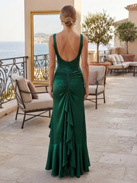 Satin Mermaid/Trumpet Square Neck Floor-Length Prom Dresses with Ruffles