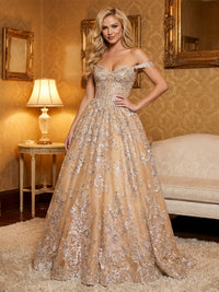 Tulle Sequin Embroidery Off Shoulder Sweetheart Prom Dresses A-Line Ruched Corset Maxi Formal Evening Ball Gowns