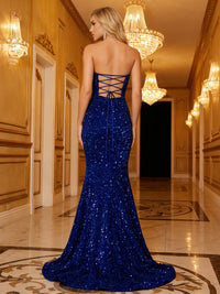 Sequin Strapless Sweetheart Prom Dresses Mermaid Maxi Evening Party Gowns for Women