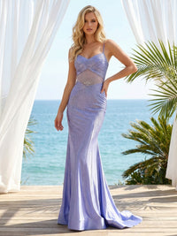 Rhinestones Spaghetti Straps Sweetheart Ruched Corset Prom Dresses Mermaid Maxi Evening Party Gowns for Women