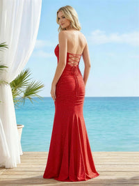 Rhinestones Strapless Sweetheart Ruched Prom Dresses Mermaid Maxi Evening Party Gowns for Women
