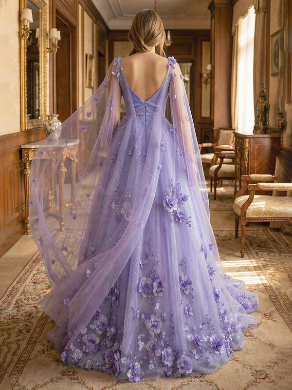 Glitter Tulle Sweetheart Illusion Ruched Prom Dresses A-Line Maxi Ball Gowns with 3D Floral Appliques