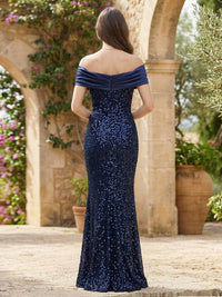 Mermaid/Trumpet Sequin Off Shoulder Ruched Satin Evening Dresses Maxi Gowns
