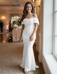 Mermaid/Trumpet Sequin Ruched Off Shoulder Corset Prom Dresses Maxi Gowns