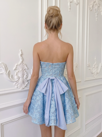 Jacquard A-Line/Princess Strapless Short Homecoming Dresses with Corset Bodice & Bow