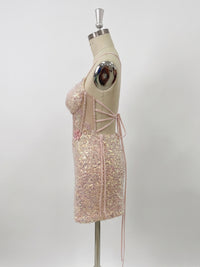 Sequin Floral Bodycon Spaghetti Straps Short Homecoming Dresses with Corset Bodice