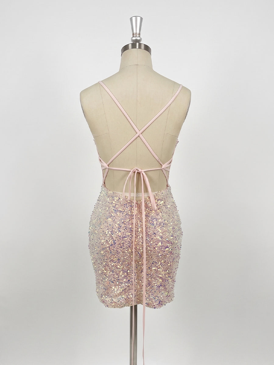 Sequin Floral Bodycon Spaghetti Straps Short Homecoming Dresses with Corset Bodice