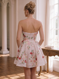 Sequin Floral A-Line/Princess Strapless Short Homecoming Dresses with Corset Bodice