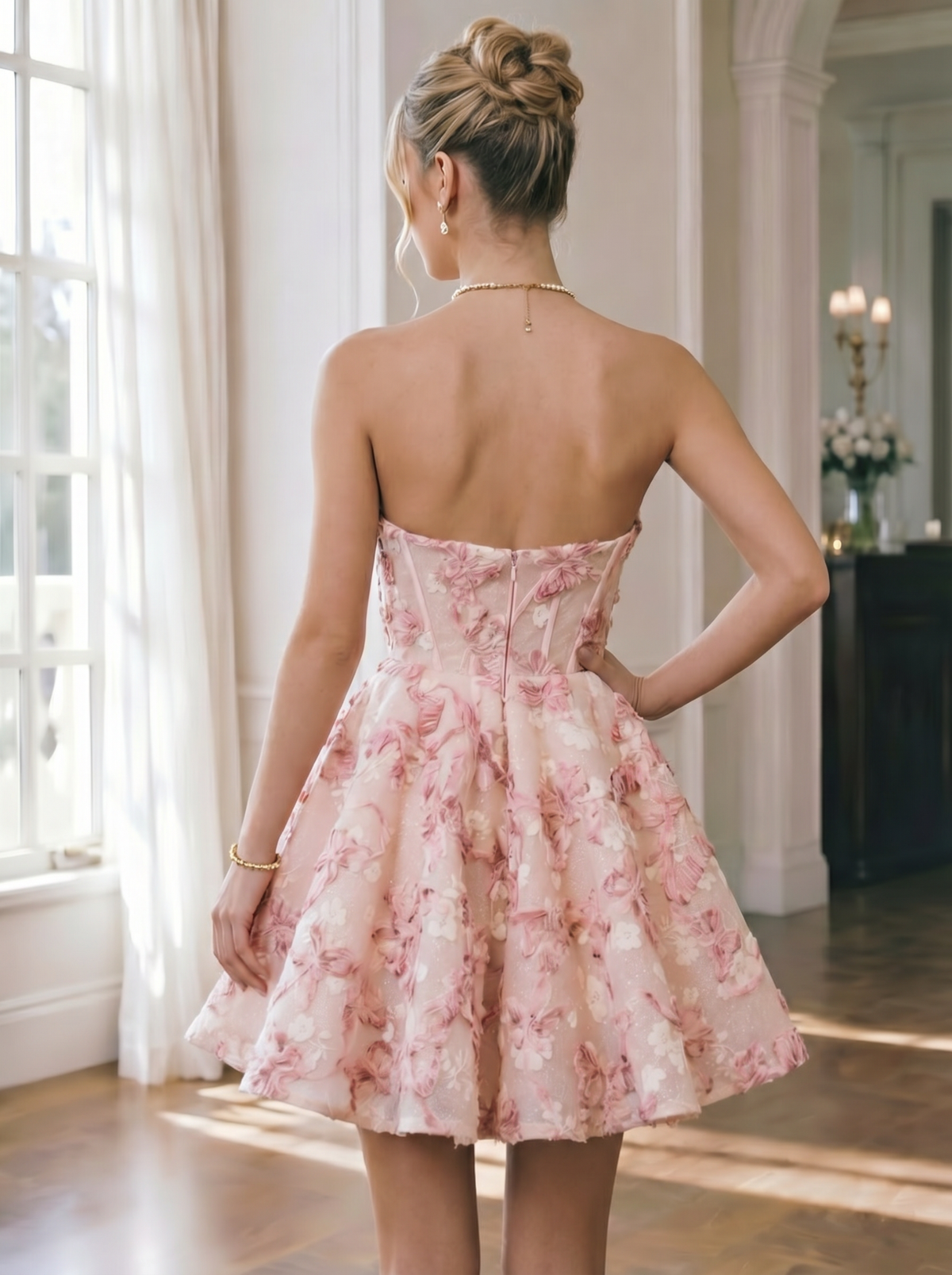 Jacquard A-Line/Princess Strapless Short Homecoming Dresses with Corset Bodice