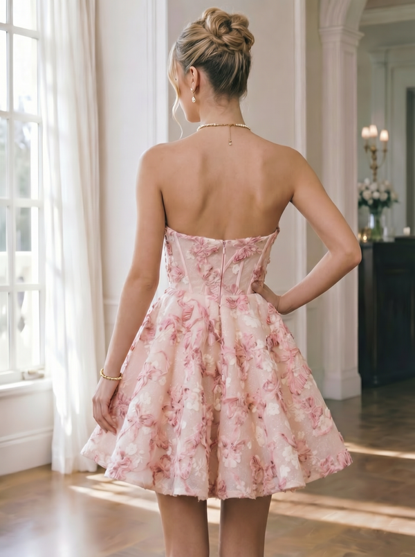 Jacquard A-Line/Princess Strapless Short Homecoming Dresses with Corset Bodice