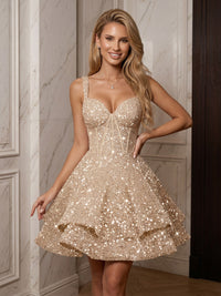 Sequin A-Line/Princess Sweetheart Short Homecoming Dresses with Corset Bodice