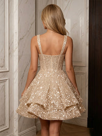 Sequin A-Line/Princess Sweetheart Short Homecoming Dresses with Corset Bodice