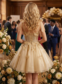 Tulle A-Line/Princess Sweetheart Short Homecoming Dresses with Sequin Floral & Corset