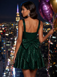 Sequin A-Line/Princess Square Neck Short Homecoming Dresses with Bow