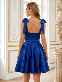 Satin A-Line/Princess Spaghetti Straps Short Homecoming Dresses with Ruched Bodice