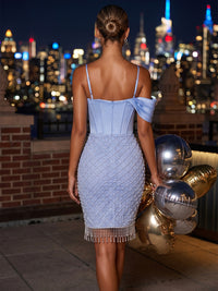 Satin Bodycon Spaghetti Straps Short Homecoming Dresses with Pearls & Corset