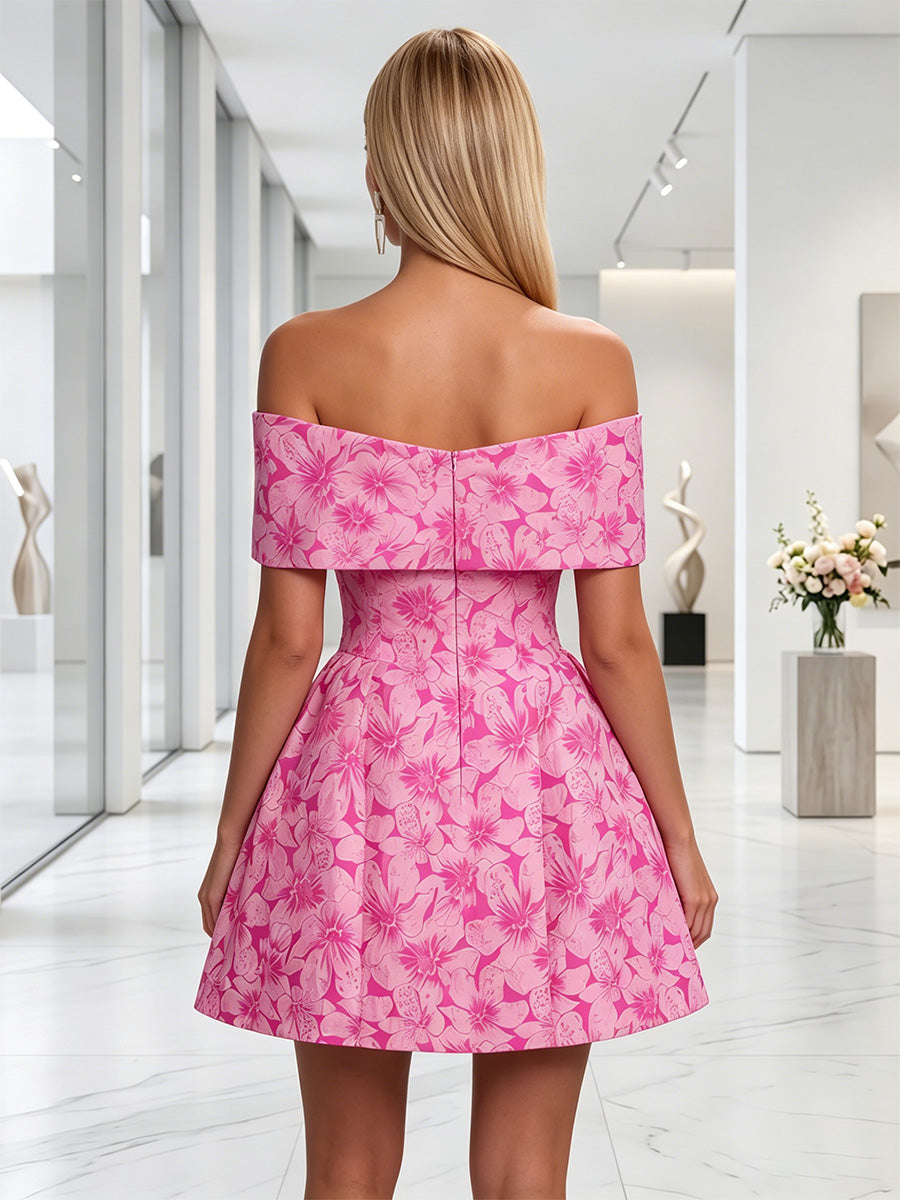 Jacquard A-Line/Princess Off Shoulder Short Homecoming Dresses with Bow