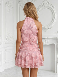 Sequin A-Line/Princess Halter Short Homecoming Dresses with 3D Flowers & Ruffles