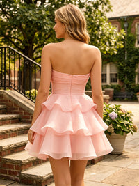 Organza A-Line/Princess Strapless Short Homecoming Dresses with Pleats & Ruffles