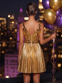 Metallic Satin A-Line/Princess V-Neck Short Homecoming Dresses with Sequin Bodice