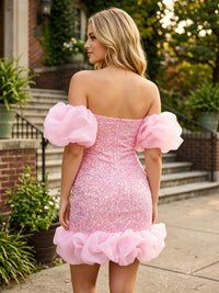 Sequin Bodycon Off Shoulder Short Homecoming Dresses for Women