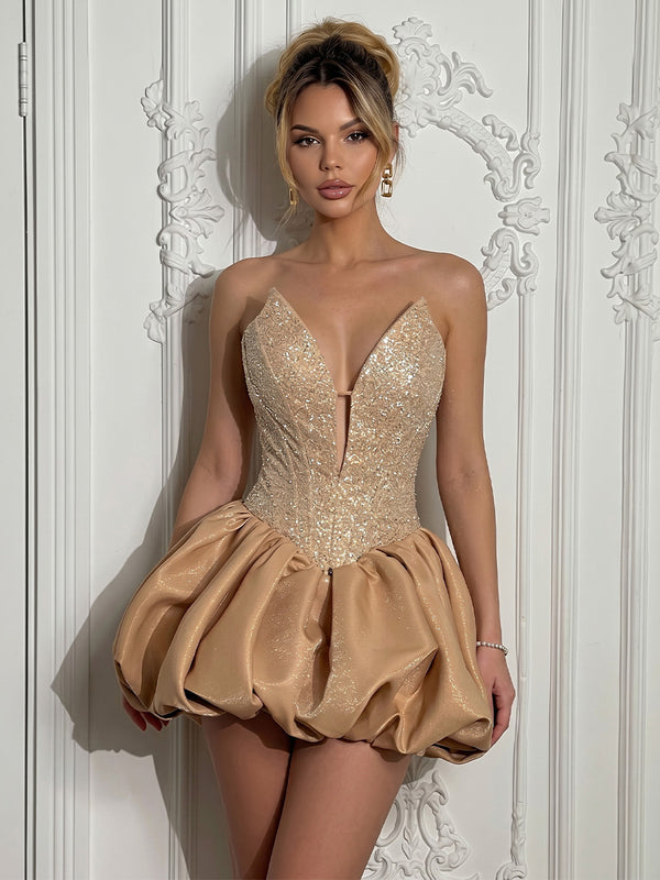 Sequin A-Line/Princess Strapless Short Homecoming Dresses with Cut-outs