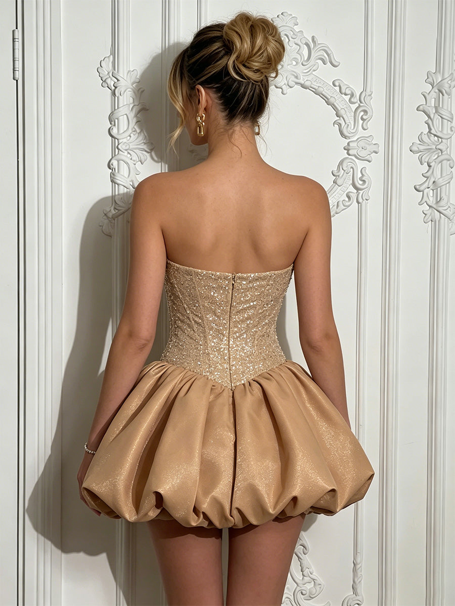 Sequin A-Line/Princess Strapless Short Homecoming Dresses with Cut-outs