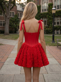 3D Flower Appliques A-Line/Princess Spaghetti Straps Short Homecoming Dresses with Corset Bodice