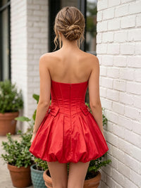 Satin A-Line/Princess Strapless Short Homecoming Dresses with Bow& Corset