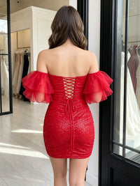 Sequin Bodycon Off Shoulder Short Homecoming Dresses for Women