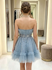Tulle A-Line/Princess Strapless Short Homecoming Dresses with Sequin