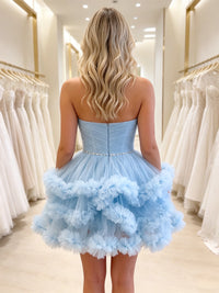 Tulle A-Line/Princess Strapless Short Homecoming Dresses with Sequin & Ruffles