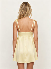 Satin A-Line/Princess Spaghetti Straps Mini Homecoming Dresses with Bow & Ruched Bodice