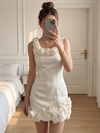 Satin Bodycon Square Neck Mini Homecoming Dresses with 3D Flowers, Tiered Layers & Ruffles