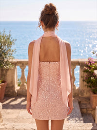 Bodycon Strapless Sequin Mini Homecoming Dresses with Scarf