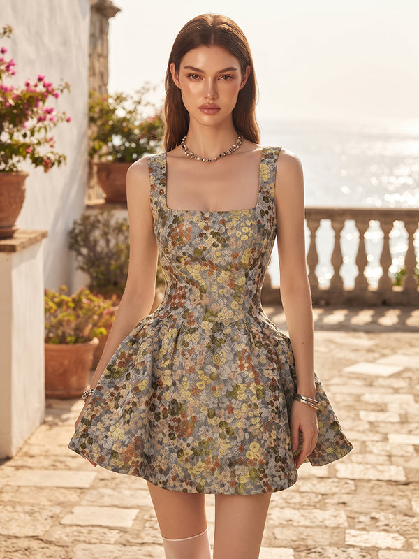 A-Line/Princess Square Neck Jacquard Mini Homecoming Dresses for Teens