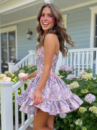 A-Line/Princess Strapless Jacquard Mini Homecoming Dresses with Corset Bodice & Pleats