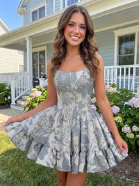 A-Line/Princess Strapless Jacquard Mini Homecoming Dresses with Corset Bodice & Pleats