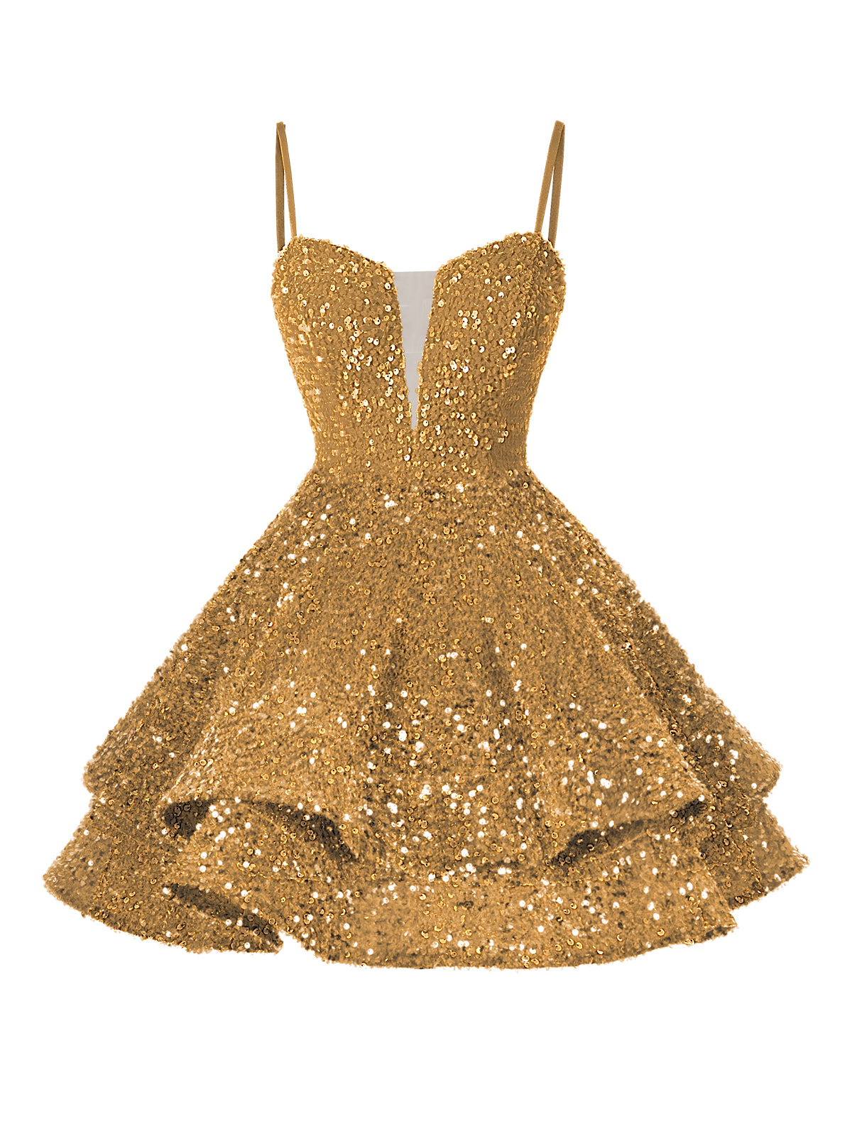A-Line/Princess Sequin Mini Homecoming Dresses with Spaghetti Straps & Tiered Layers